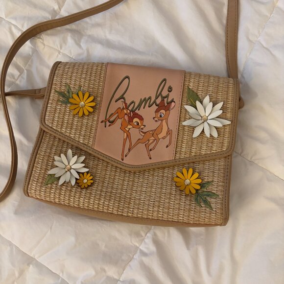 Disney Our Universe Bambi Straw Woven Crossbody Floral 3d Purse - Picture 3 of 7